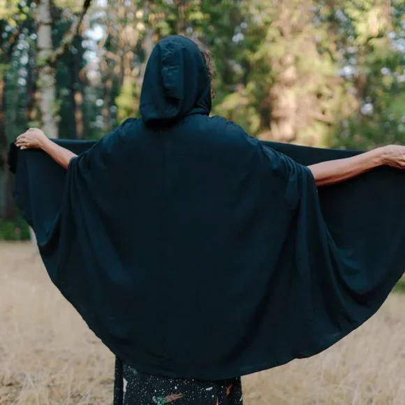 Hooded cape w/ unique "Protection Spell" reversible custom witch print - Picture 8 of 14